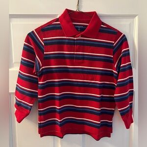 NWT Red White Blue Stripe Lands End long sleeve Polo Shirt Size Boy Medium M 5-6